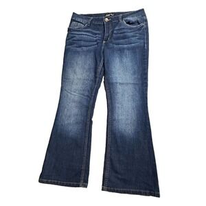 Y2K L.e.i. Sophia Hipster Flare Jeans Juniors 13 Short Dark Wash Embroidered Poc